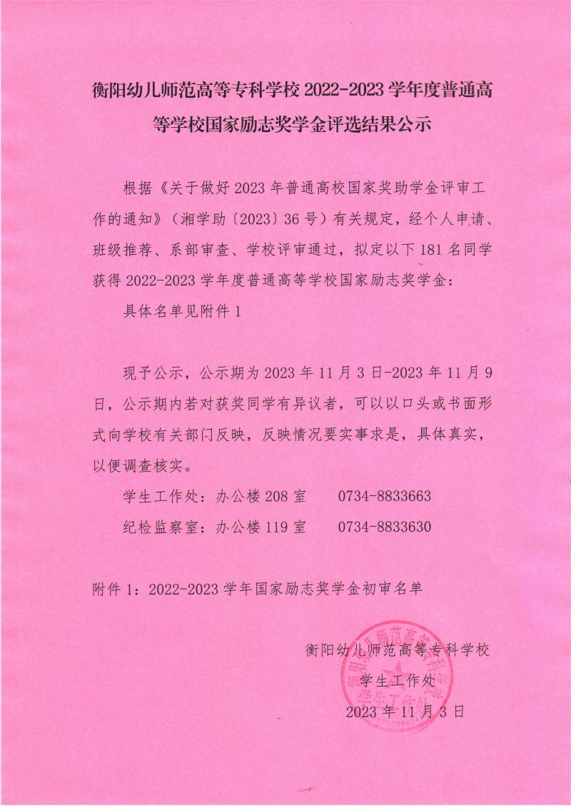2022-2023學(xué)年度普通高等學(xué)校國(guó)家勵(lì)志獎(jiǎng)學(xué)金評(píng)選結(jié)果公示（衡陽幼兒師范高等?？茖W(xué)校）.jpeg